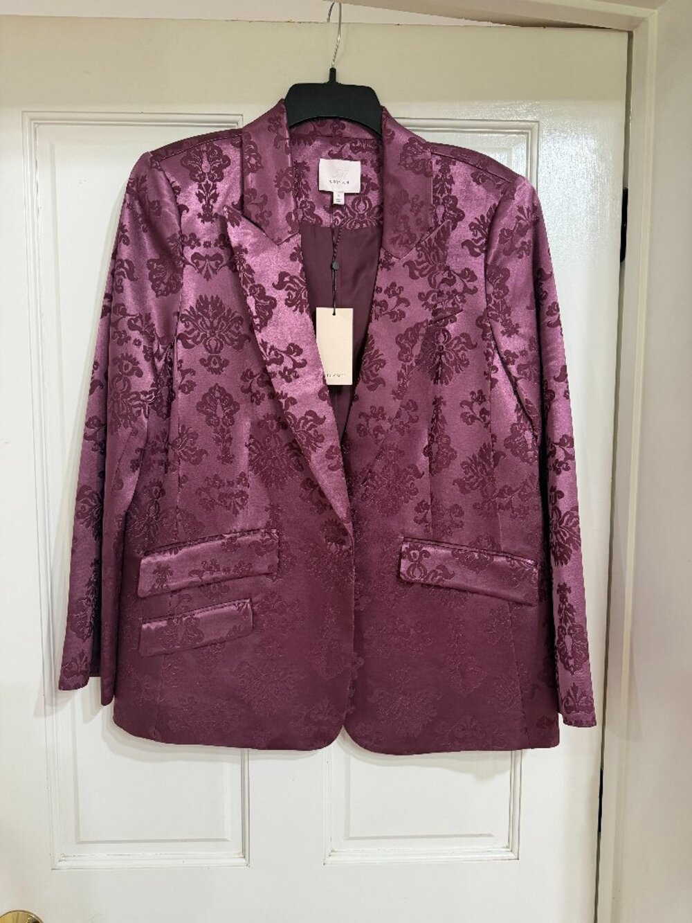 New w Tags Cinq à Sept Faye Floral Jacquard Blazer Dark Fig sz 8